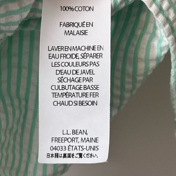 L.L. Bean 1X aqua & white 100% cotton seersucker 3/4 sleeve blouse shirt - Picture 8 of 10